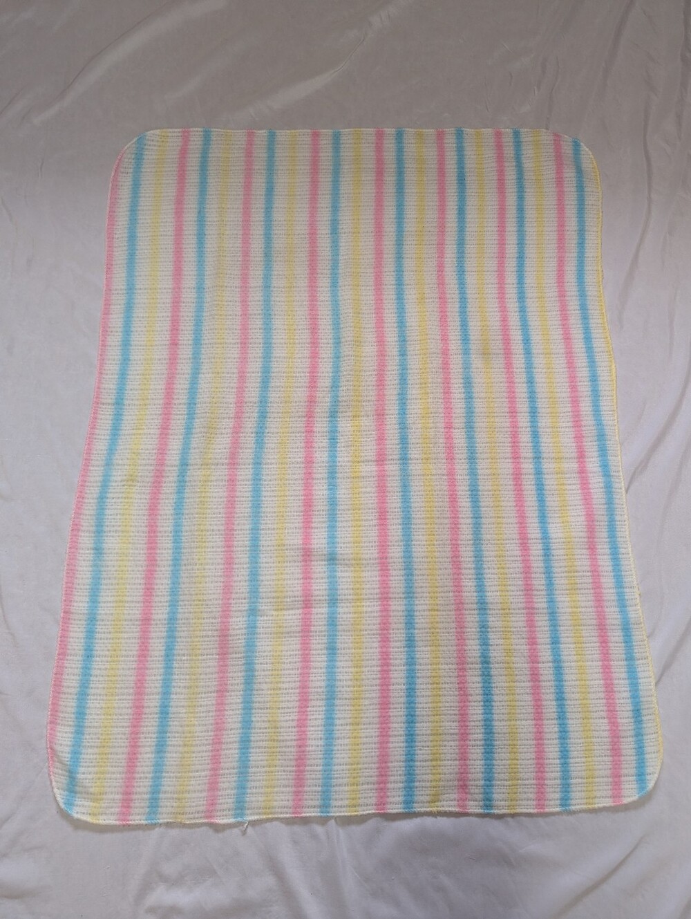 Vintage Blue Pink Yellow Stripe Waffle Weave Receiving Blanket 30" X 38" Infant